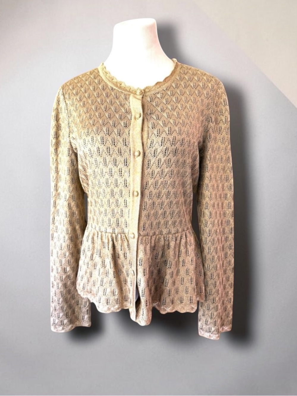 ST. John Gold Button Front Cardigan Sweater Jacket Size Medium